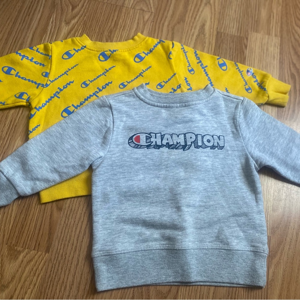 Champion Kids Yellow Heritage and Champion Gray Logo Sweatshirts 18 months